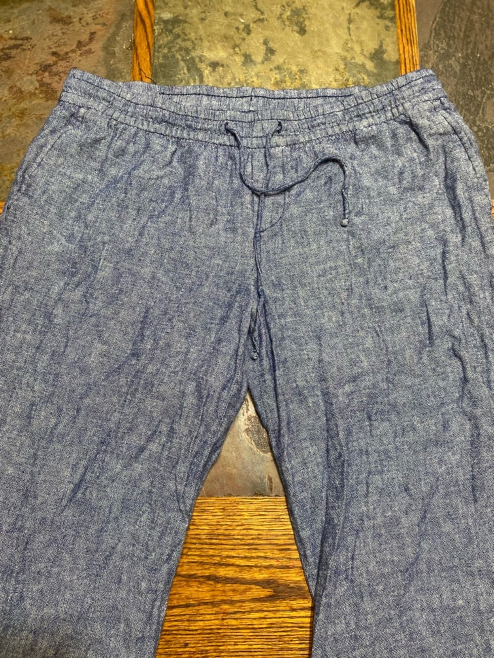 Old Navy Heathered Navy Drawstring Linen-Blend Pants
